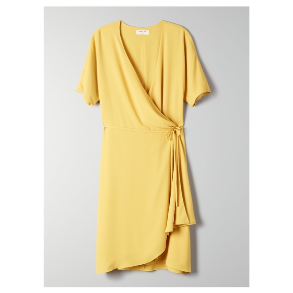 Aritzia Babaton XS Wallace Wrap Dress Yellow - Picture 2 of 8